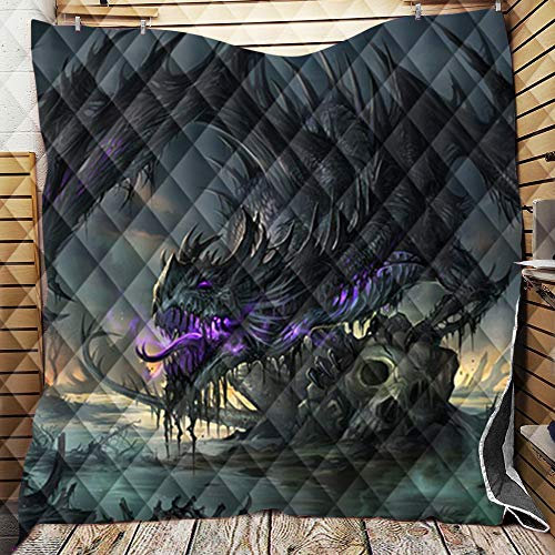 FANSU Tagesdecke Bettüberwurf Steppdecke Mikrofaser Doppelbett Einselbetten Tagesdecken Gesteppt Bettwäsche Sofaüberwurf Wohndecke 3D Tierdruck Stepp Gesteppter Quilt (Schwarzer Drache,150 * 200cm)