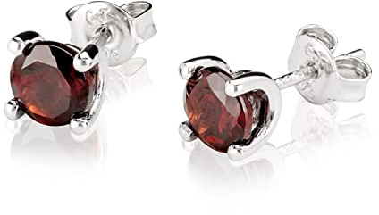 NKlaus Paar 6mm Ohrstecker 925 Sterling Silber echt Granat 4 Stotzen Ohrringe rhodiniert 3767