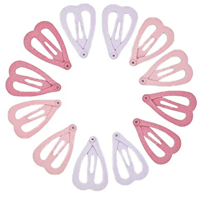12 x Small Mini Baby Heart Shaped Sleepie Clips Snap Clips Bendies Hair Clips Tiny Hair Clips for Girls in Shades of Pink & Lilac