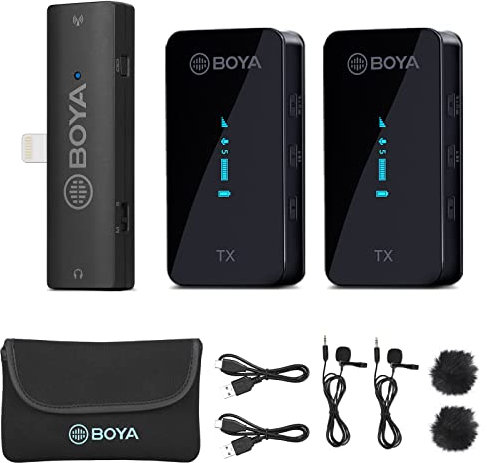 BOYA XM6-S4 Wireless Lavalier Microphone for iPhone/iPad,2.4GHz Wireless Lapel Microphone with OLED Display & Bulit in Microphone for YouTube,Tiktok Live Stream, Video Recording, Vlogging