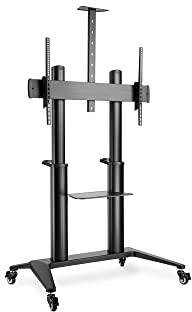 DIGITUS Carro de presentación de TV con Estante - para TV de 70-120 - VESA 200x200 a 1000x600 - Soporte para cámara - Capacidad de Carga 140 kg - Ajustable en Altura e inclinable - Negro