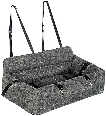 JISADER Seggiolino Auto per Cani, Cuccia Cane Comodo, Divano Imbottito Rimovibile, Lettino per Cani per la Maggior Parte delle Automobili, Camion, SUV, Lino Grigio