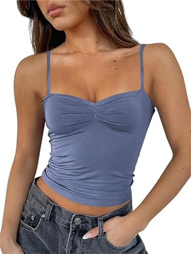 FOFAINWE Ärmlös hjärtformad urringning crop tank toppar rygglös spagettiremmar plissé bustier Y2K Camis utekväll topp