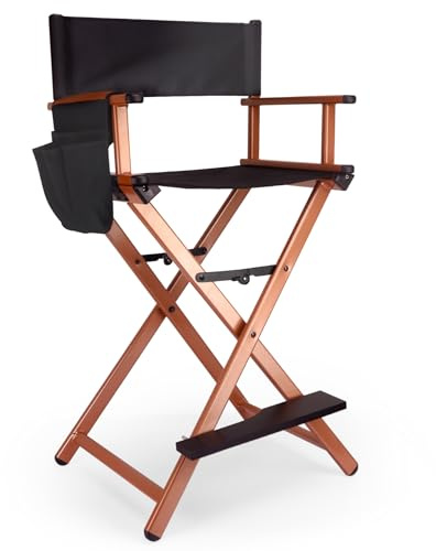 CHUANGJIN 30 Height Tall Directors Chair Folding Makeup Chair, with Replacement Cover Canvas, Portable Footrest, Support 250 lbs, Aluminum Makeup Artist Chair for Artist Barber- Rose Gold