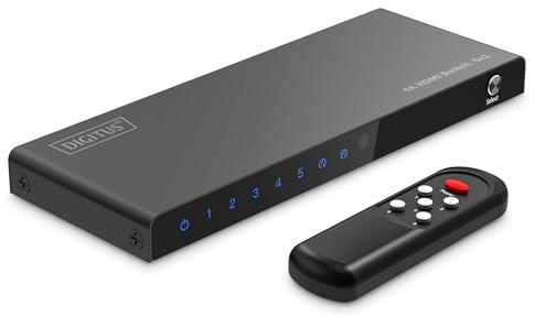 DIGITUS DS-55332 Switch HDMI 5x1-5 In 1 Out - UHD 4K/60 Hz HDTV: 3840 x 2160p - HDCP 2.2 & HDMI 2.0 - HDR, CEC, Deep Color, DTS, Dolby Digital, LPCM - Per TV, Monitor, PS5, PS4, Xbox