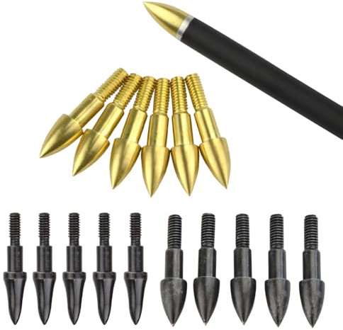 Poearcus Punte da campo per tiro con l'arco 75/100 grani Punte di freccia filettate per la caccia Arco ricurvo Arco compound Bersaglio Tiro di Pratica Punte di freccia (oro, 24pcs 100grani)