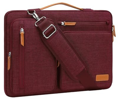 MOSISO 360 Protective Laptop Bag 16 inch, 15-15.6 inch Computer Shoulder Bag Compatible with MacBook Pro 16, HP, Dell, Lenovo, Asus, Side Open Messenger Case &4 Zipper Pockets&Handle, Wine Red