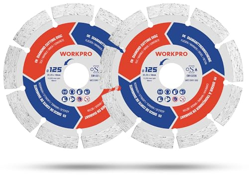 WORKPRO Lot de 2 Disques à Tronçonner Diamantés 125 mm, pour Carrelage, Béton, Pierre, Brique, Granit, Marbre, Meuleuse