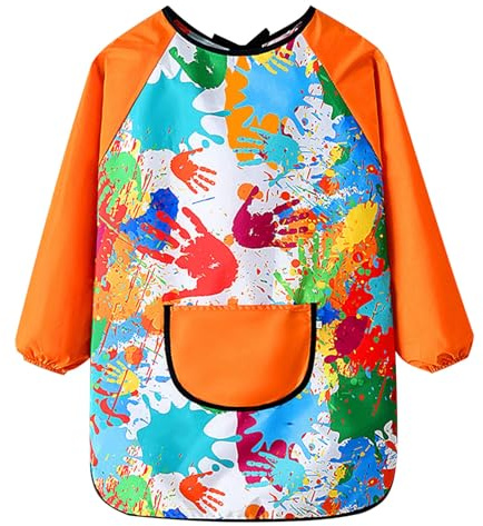Miutii Tablier de peinture pour enfants de 1 à 14 ans - Pour filles et garçons - Imperméable - Pour travaux manuels, école, art, peinture, cuisine, Orange, 1-3 ans