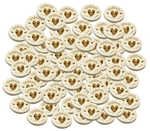 SLAXJNE 100 Bottoni in Legno A Forma di Cuore, Rotondi con Doppio Occhio, per Cardigan, Lavorati A Maglia, Fatti A Mano Fai da Te (15 Mm)