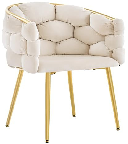 Lestarain Fauteuil Relax, Dossier Tissé, Fauteuil Chambre, Rembourré en Velours, Design Moderne, Pieds en Métal, pour Salon, Chambre, Balcon, Crème, LUNI1018