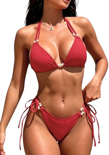 Rayson Triángulo Bikini Mujer Conjunto de Bikini Elegante Ajustable Halter Traje de Baño 2 Piezas Acolchada Playa de Cintura Baja
