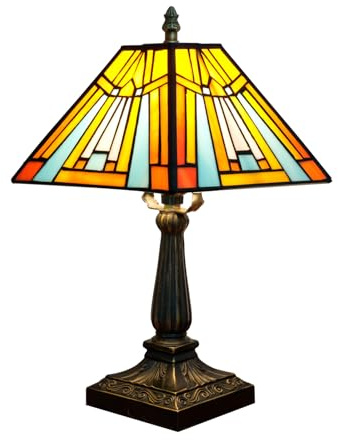 NUODITOS Lampe de table Tiffany Amber Brown vitral lampe mission style bureau antique à côté de la lampe de lecture pour bureau maison salon chambre