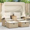 IKAYAA Gartensofa 2 Sitzer mit Dach und Hockern 2 Sitzer Sessel Rattansofa Balkonsofa Outdoor Sofa Terrassensofa Gartenmöbel Sofagarnitur Gartengarnitur-Beige-mit Vordach