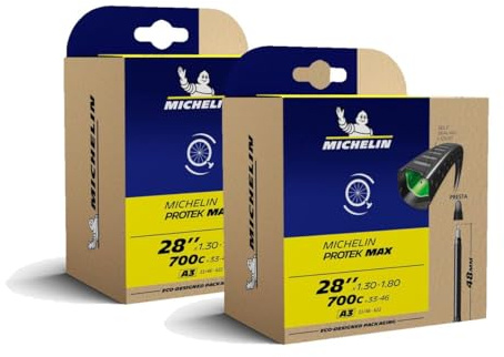 MICHELIN - Lot de Deux Chambrec à air A3 Protek Max 28 33/46x622 - Valve Presta 48mm - Résistance aux crevaisons - pour VTC et vélos de Ville - Gamme Competition Line - Référence CAI 783836