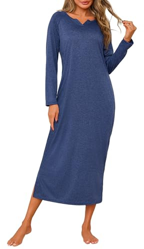 Jahetuul Long Cotton Nightdresses for Women Nighties V Neck Long Sleeve