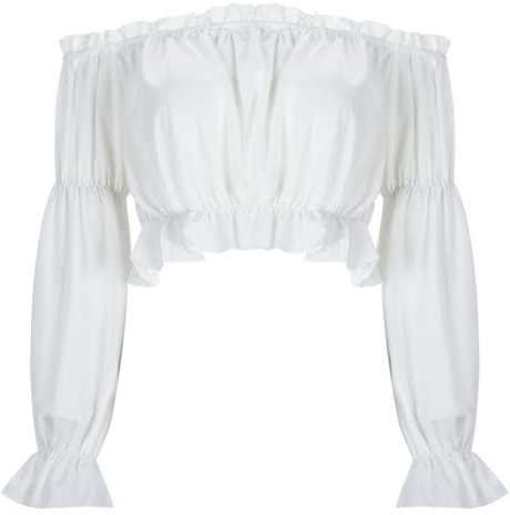 Generisch Blusa de tirolesa para mujer, con mangas abullonadas y almohadillas para los hombros para fiestas alemanas de cerveza, traje Ding-Dong, color liso, Blanco, M
