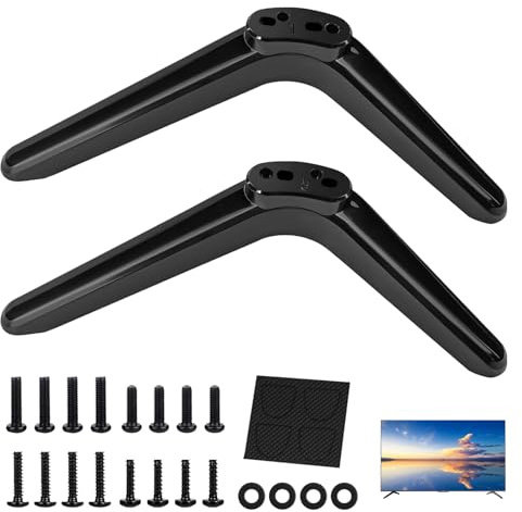 Patas Universales para Soporte de TV, Base Soporte TV Universal para Televisores LED LCD OLED 27-55 Pulgadas, Patas Antideslizantes con Tornillos, sin Perforación, Accesorio Estable y Duradero, Negro