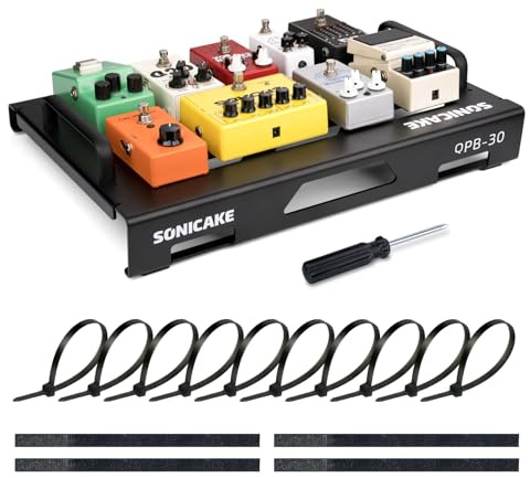 SONICAKE Mini gitarpedalbräda i aluminiumlegering Effektpedalbräda 46 x 32,3 x 7 cm med remmar, kabelbinder Svart QPB-30