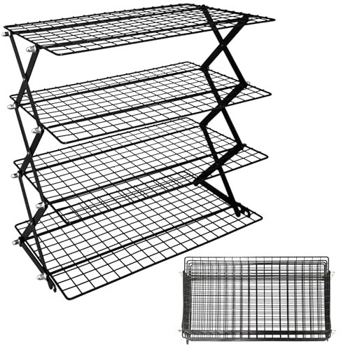 PeliZen 4 Tier Collapsible Cooling Rack, 3 Adjustable Setting Design Wire Baking Rack Stackable Cookies Bread Cooling Racks for Cooking and Baking, Roasting, Drying, Bakers