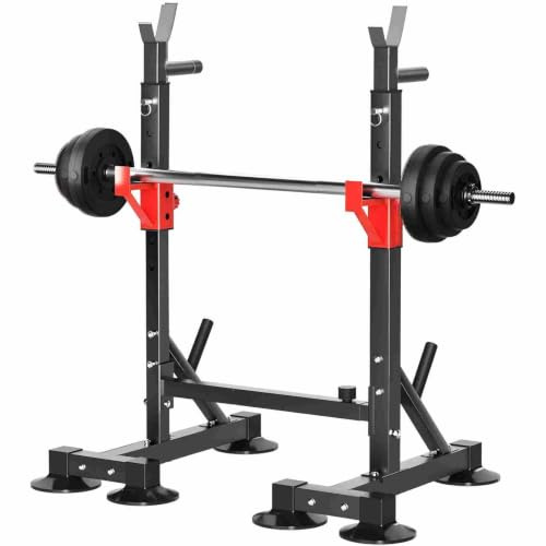 Adjustable Squat Rack, Heavy Duty 300kg Capacity Power Rack Stand, Multi-Function Barbell Rack for Home Gym with 9 Height & 9 Width Adjustments, 90-155cm Height - Black