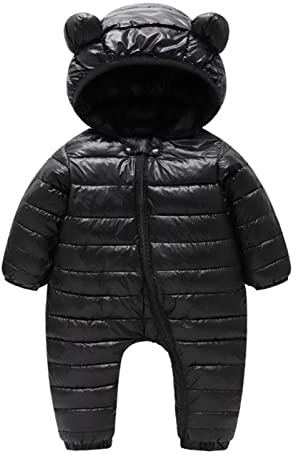 Neonato Bambino Ragazzi Inverno Caldo Tuta Da Neve Orecchie Orso Tuta Con Cappuccio Piumino Pagliaccetto Capispalla Imbottita, Nero , 3-6 Mesi