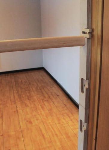 BearOnBar - Set completo di attrezzi ginnici in legno resistenti: barra stabile per dip e barra per trazioni fino a 117 cm - 10 livelli di regolazione dell'altezza per il telaio della porta.
