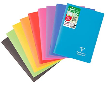 Clairefontaine 971411C Un Cahier Agrafé Koverbook - A4 21x29,7 cm - 96 Pages Grands Carreaux - Papier Blanc 90 g - Couverture Opaque Polypro Recyclé Couleur Aléatoire