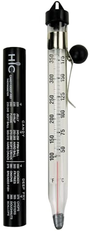 HIC Kitchen Roasting Deep Fry Candy Jelly Thermometer, Easy-Read Glass Tube with Protective Sheath and Temperature Guide