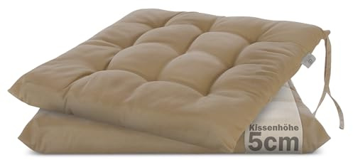 Brandsseller 2er Set Stuhlkissen 40x40x5 cm Sitzkissen Polster Stuhlauflage mit Haltebändern Dekokissen für Indoor Outdoor gesteppt - Taupe