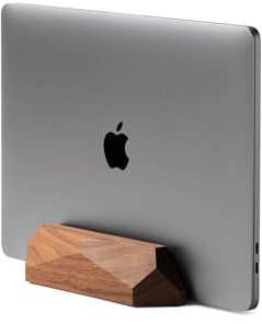 Oakywood Laptop Dock - Vertikalt bärbar stativ för effektiv rymdorganisation – 7,1x3,5x1,6” – Vertikal bärbar datorhållare för skrivbord – Valnöt