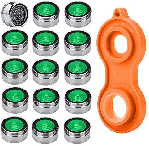 Rompigetto Filtri Rubinetto Acqua Aeratore cucina bagno 15pz. Aereatori Rubinetti M24 di Alta Qualità in Ottone Placcato in Cromo in Plastica ABS + 1pz Chiave per Aeratore del Rubinetto Universale