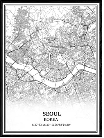 Seoul Korea Art Print Affisch, modern svartvit souvenir gåva heminredning -11 x 14 tum