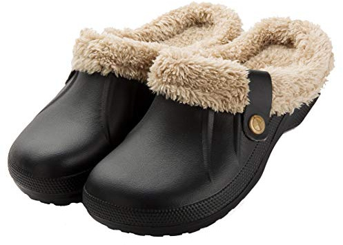 CELANDA Pantofole Invernali Donna Uomo Zoccoli e Sabot Unisex Ciabatte da casa Impermeabile Antiscivolo Scarpe da Giardino All'aperto/Interno Nero marrone 37/38 EU