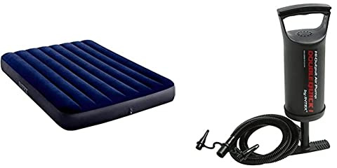 Intex materassino gonfiabile, 64759, colorato, 203 x 152 x 25 cm & 68612 - Pompa Manuale Piccola, Nero