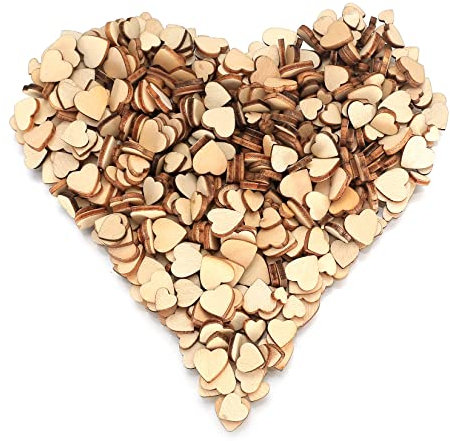 500 Stück Holzherzen, Herz Holzscheiben, Holzherz Verzierungen Dekoration für DIY Basteln Hochzeit Tischdekoration - 6mm/8mm/10mm/12mm