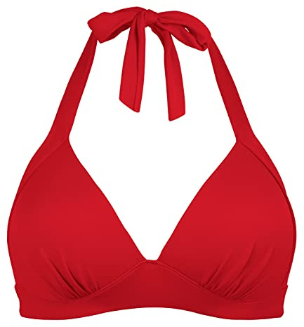 Women's Vintage 50s Halter Neck Tie Knot Back Soft Molded Padding Bikini Top Swimsuit Bathing Suit Tops Only Red