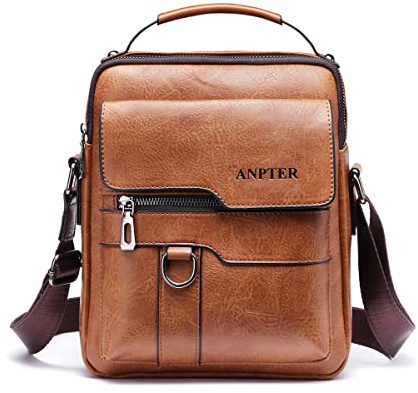 Messenger Bag for Men Crossbody Shoulder Purse Small Vintage PU Leather Satchel Pouch Side Crossover Handbag (Men Messenger Bag for Brown)