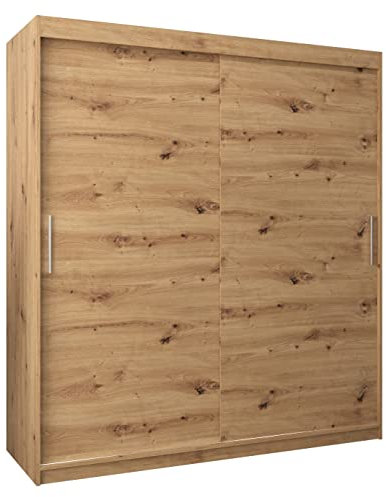 MEBLE KRYSPOL Tokyo 180 Kleiderschrank mit Zwei Schiebetüren für Schlafzimmer – moderner Aufbewahrungsschrank mit Kleiderstange und Regalen – 180x200x62cm - Artisan
