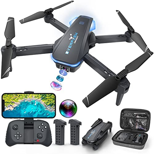 Roll over image to zoom in Drone with 1080P Camera for Adults and Kids, Foldable FPV Remote Control Quadcopter with Voice Control, Gestures Selfie, Altitude Hold, One Key Start, 3D Flips, 2 Batteries, Toys Gifts for Boys Girls