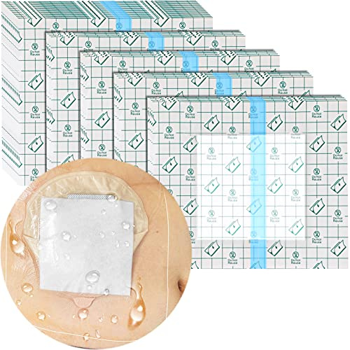 Hola Health 14 Pcs Waterproof Ostomy Bag Shower Cover 10x12, Stoma Bath Protector Shield Film Adhesive Dressing Bandage for Ostomy Supply Guard Accessory