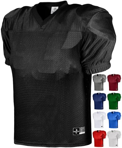 Exxact Sports Men’s Football Practice Jersey - Pro-Style, Lightweight & Breathable Mesh Football Jersey for Men (Black, Adult Large/X-Large)