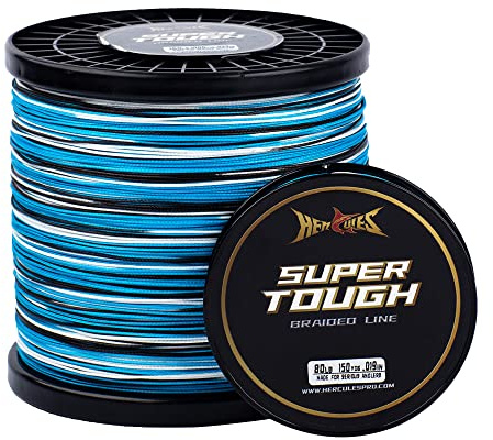 HERCULES Supertuff flätad fiskelina 500 meter fläta fiskelina 36 kg test för saltvatten sötvatten PE fläta fiskelina 8 strängar – kamouflageblå, 36 kg, 500 m