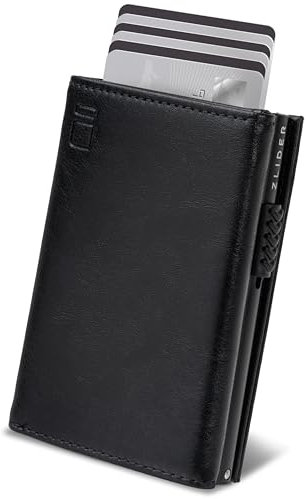 ZLIDER Kartenetui Herren & Damen | Mini Geldbörse Herren Kunstleder | Card Holder Slim Wallet mit Münzfach | RFID Blocker Portmonee Herren | Portemonnaie Geldbeutel Herren (Schwarz)