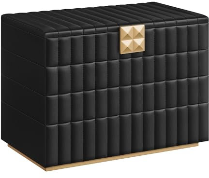 SONGMICS HOME ANAH Collection - Stackable Jewellery Box with Mirror, 4-Tier Jewellery Storage Organiser, PU Surface with Stitching, Floating Effect, 17 x 28 x 20.5 cm, Gift Idea, Ink Black JBC181B01