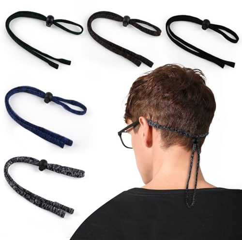 MEGAVOW 5 Stycken Sportglasögonband, Halkfria Sport Glasögonband Glasögonkedja, Nylon Glasögonrem Justerbar Glasögonkedjor Glasögonsnöre för Män Kvinnor