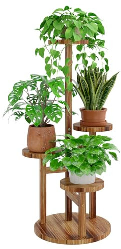 Bamworld Étagère à plantes multi-niveaux en bois - Support de plantes à 4 niveaux pour salon et jardin - Escalier à fleurs avec plusieurs couches