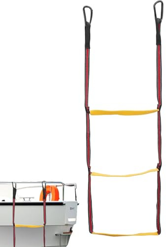 Échelle de bateau pneumatique à 3 marches - Échelle de bateau à suspendre - Échelle de corde - Bateau de bain - Pliable - Pour kayak, bateau de pêche, bateau de pêche et équipement de yacht