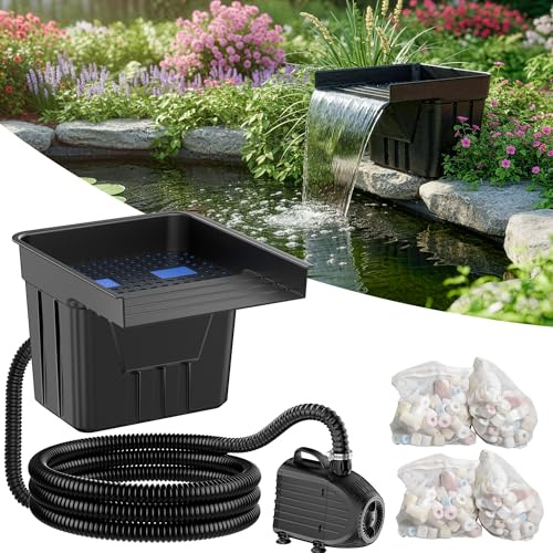 POPOSOAP Cascada para Estanque con Bomba 4500 L/h, Tubo Corrugado 3m, Material Filtrante y Desagüe para Jardín Exterior, Arroyos y Fuentes de Agua