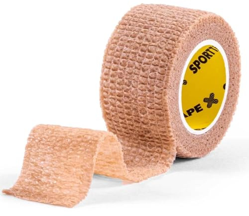 SPORTTAPE Cohesive Finger Tape, 2.5cm x 4.5m, Beige | Self-Adhesive Bandage | Compression Bandage, Self-Adhesive Wrap for Thumb, Toe, Goalkeeper Finger & Wrist | First Aid & Medical Bandage, Single Roll